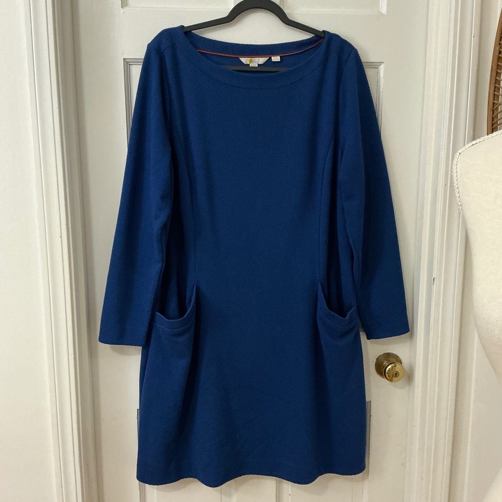 Boden Ellen Ottoman Dress 16 Blue Shift Textured Career Chic Classic Minimalist